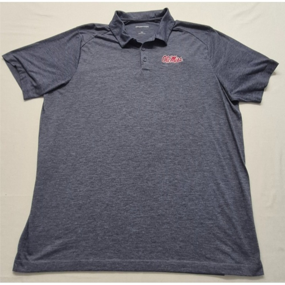 Ole Miss Rebels men's heathered‎ blue polo shirt 2XL Sport Tek game day/red logo